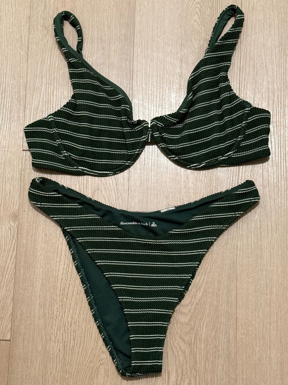 Abercrombie & Fitch Dark Green Striped Underwire Bikini